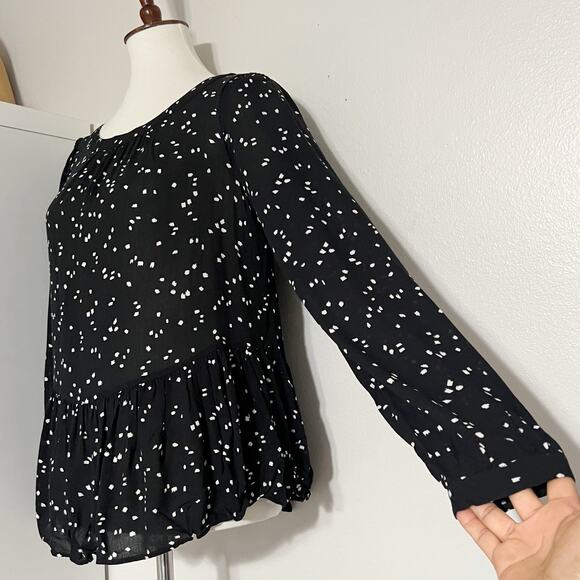 Maeve X Anthropologie Women Black‎ White Polka Dot Cheyenne Peplum Blouse Size M - Picture 7 of 12